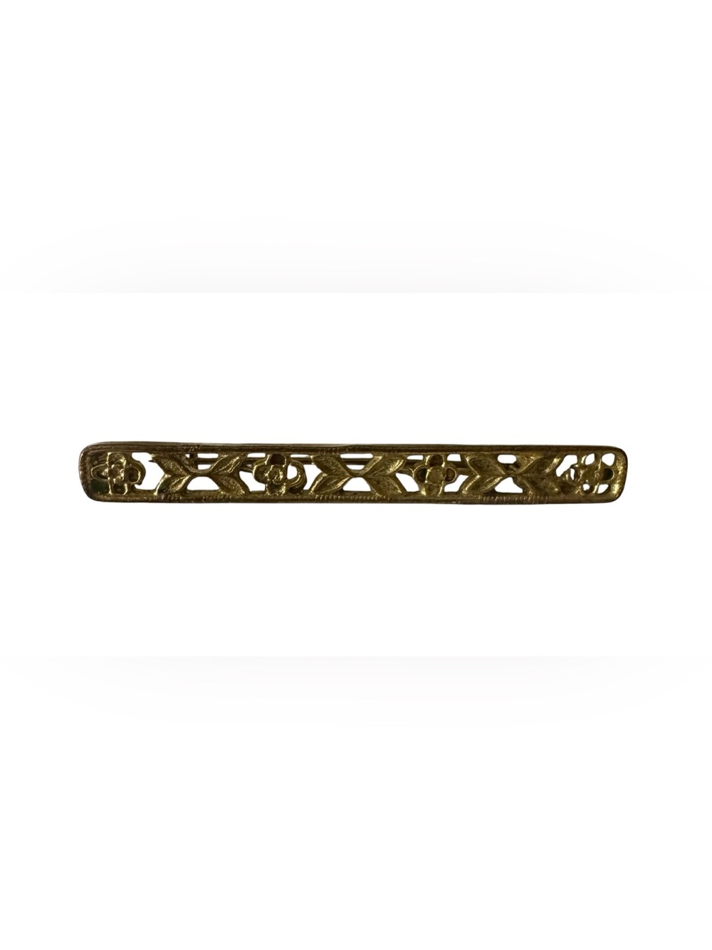 Elongated Gold-Toned Floral Filigree Metal Brooch